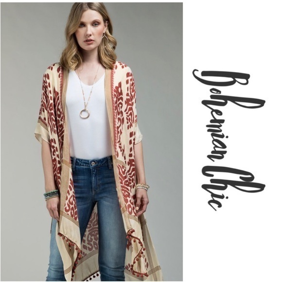 REGGIE-Printed Kimono With Pom Detail - Picture 7 of 12